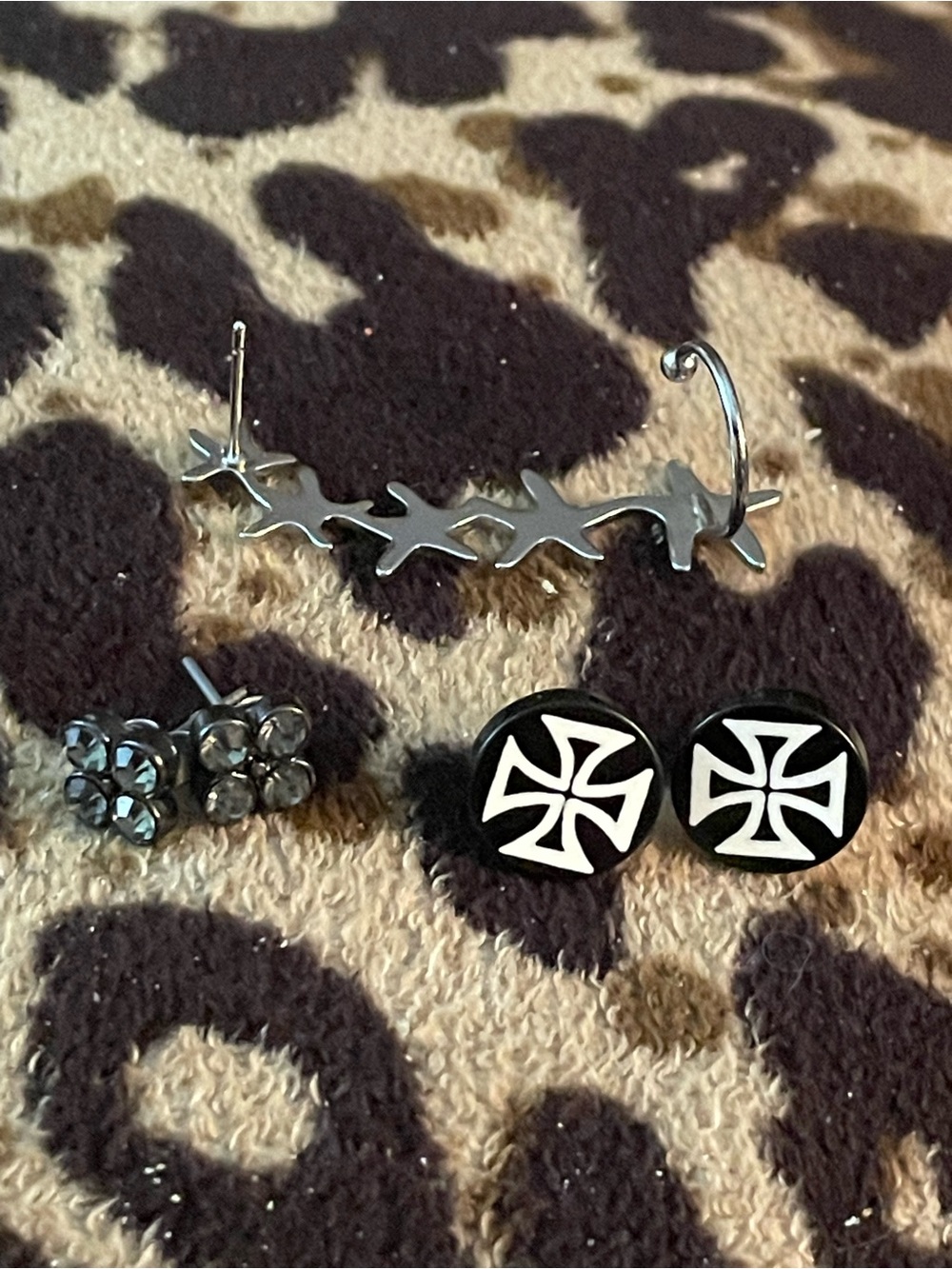 Black Stainless Steel Cross Stud Earrings & Ear Cuff Set & bead earrings